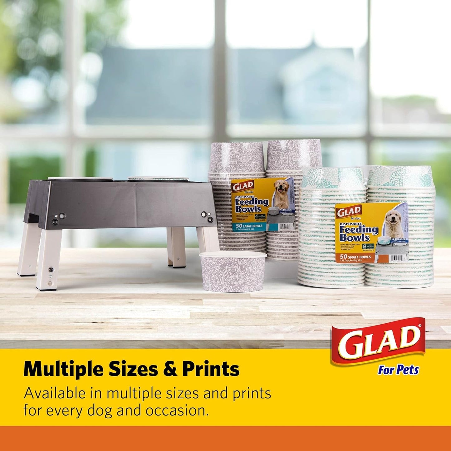 Glad Pets Disposable Small Dog Bowls, Teal Pattern, 1.75 Cup Feeding Size, 25 Count - Leakproof and Dishwasher Safe