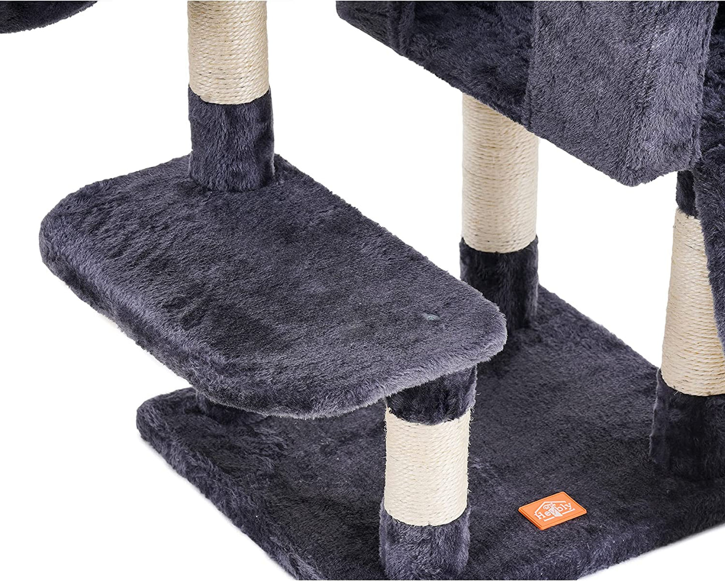 Heybly Cat Tree, Cat Tower for Indoor Cats with Scratching Board, Multi-Level Cat Furniture Condo with Feeding Bowl Smoky Gray HCT010G