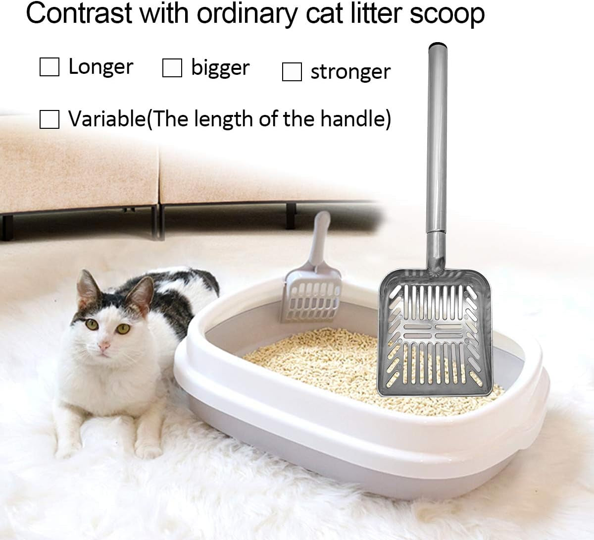 TOYPOPOR Stainless Steel Cat Litter Scoop 23 Inches Telescoping Litter Scoop with Long Handle Perfect Scooper for Cats and Dogs