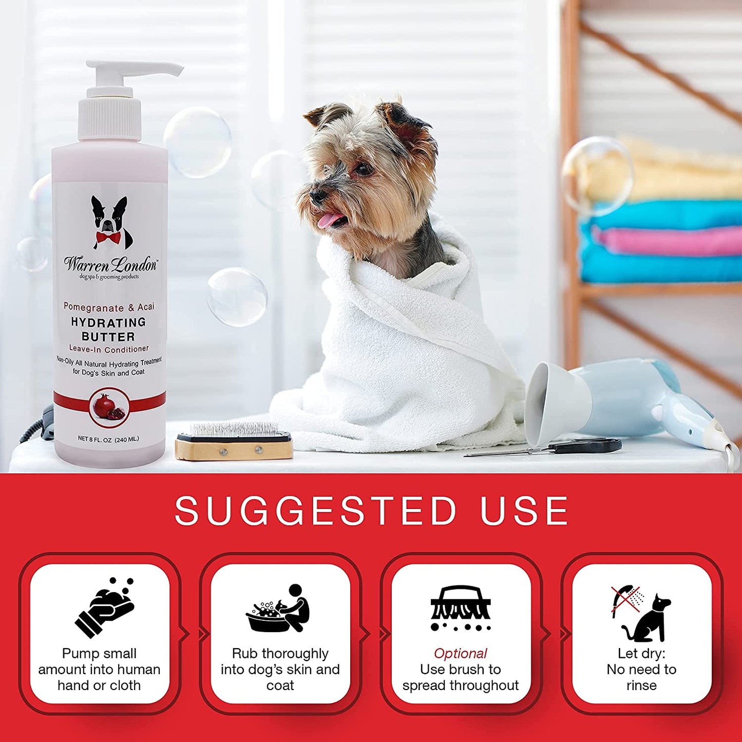 Warren London - Hydrating Butter for Dogs Skin & Coat,8 Oz,Pomegranate & Acai