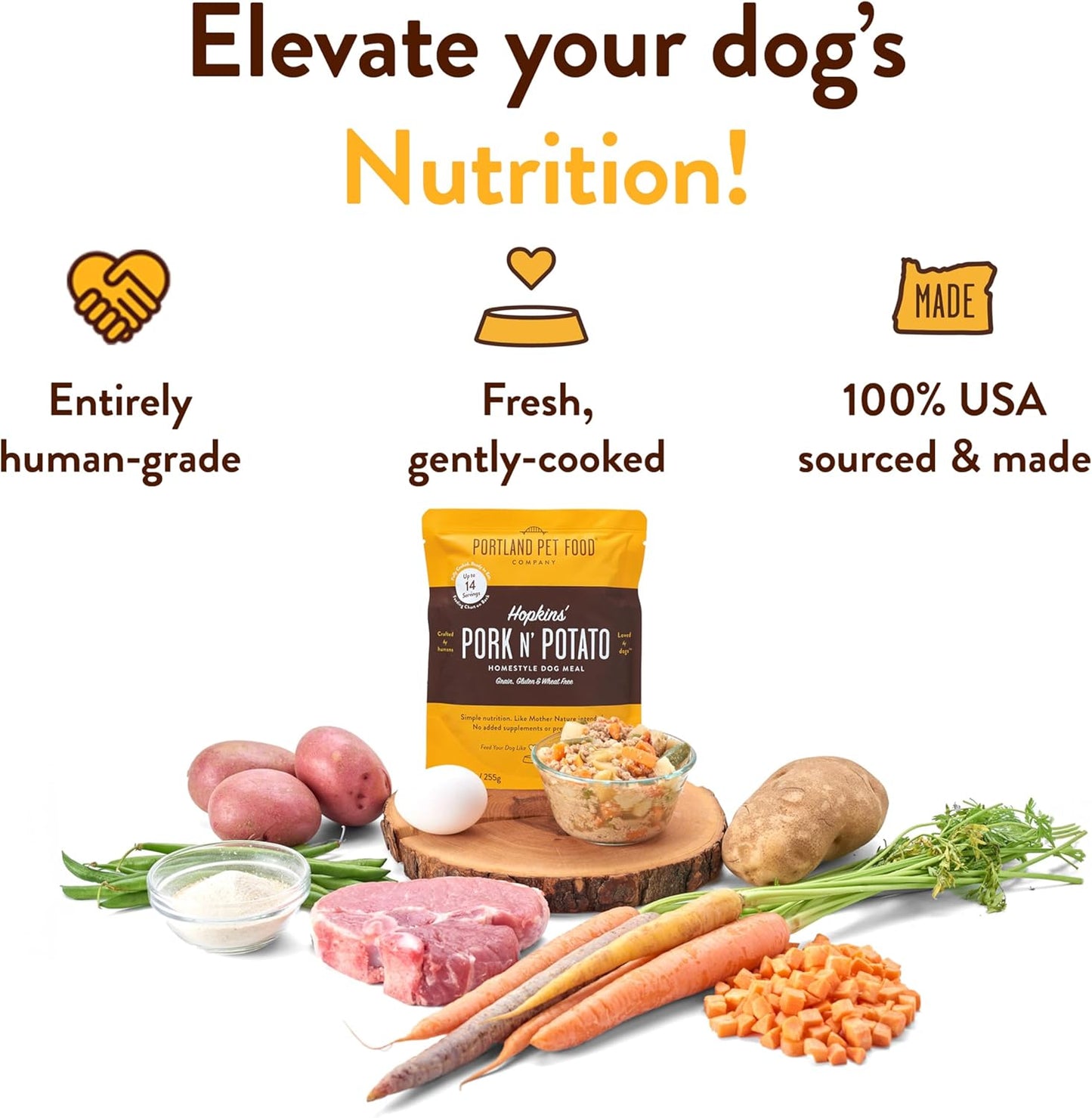 Portland Pet Food Company Hopkin'S Pork N’ Potato Fresh Dog Food Pouches - Human-Grade, Grain-Free Wet Meal Topper Mixer & Meals - Small & Large Breed Puppy & Senior Dogs - Made in the USA - 5 Pack