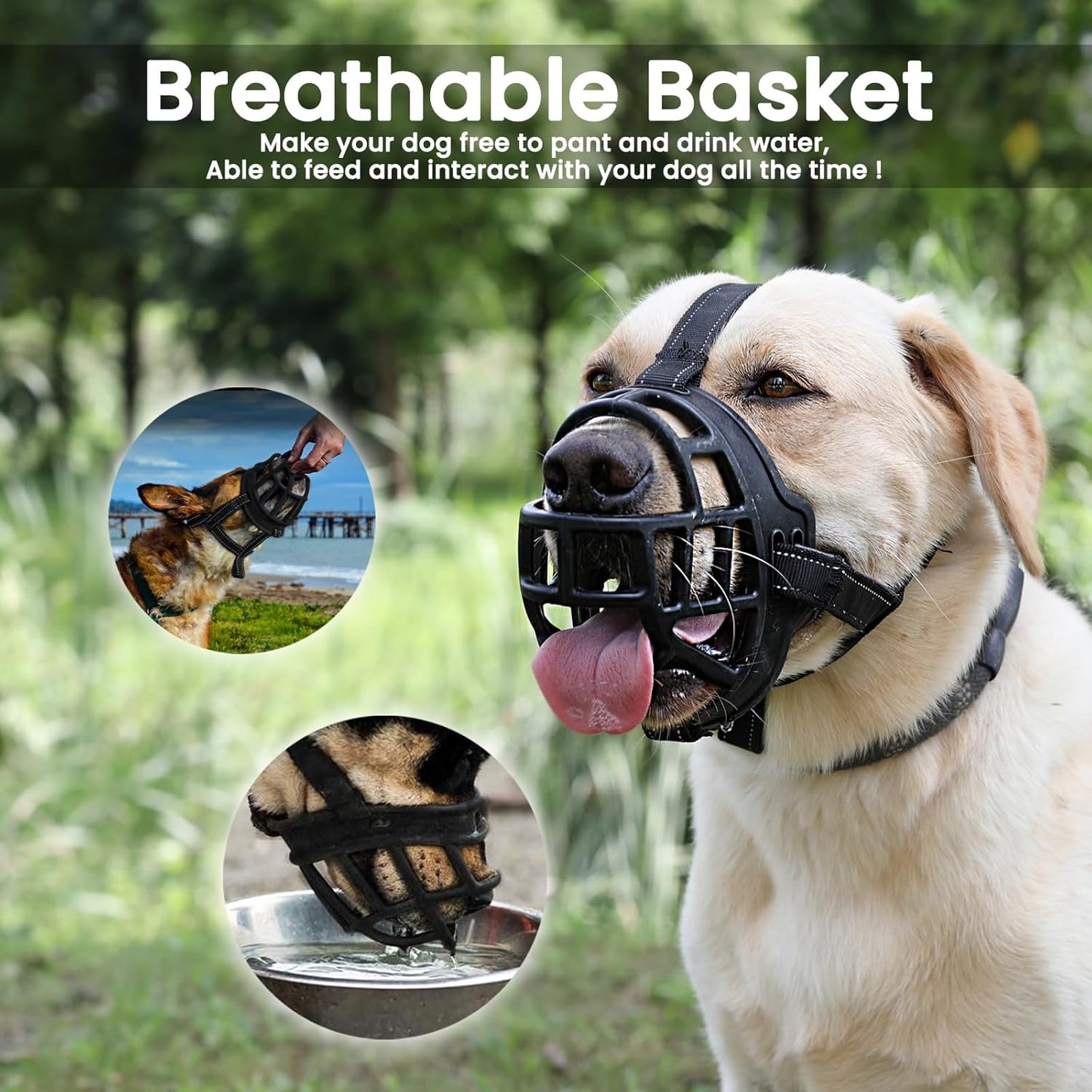 BARKLESS Dog Muzzle, Soft Basket Silicone Muzzle for Dogs, Best to Prevent Biting and Chewing, Breathable Cage Mouth Cover for Training, Allows Drinking and Panting, Used with Collar