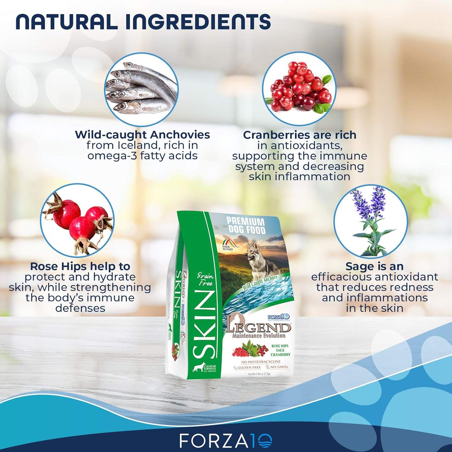 Forza10 Legend Sensitive Skin Dog Food, Grain Free Dry Dog Food for Sensitive Skin with Curative Herbs, Wild Caught Anchovy Flavor Allergy Dog Food, for Adult Dogs, Pack of 1 (5 Pounds)