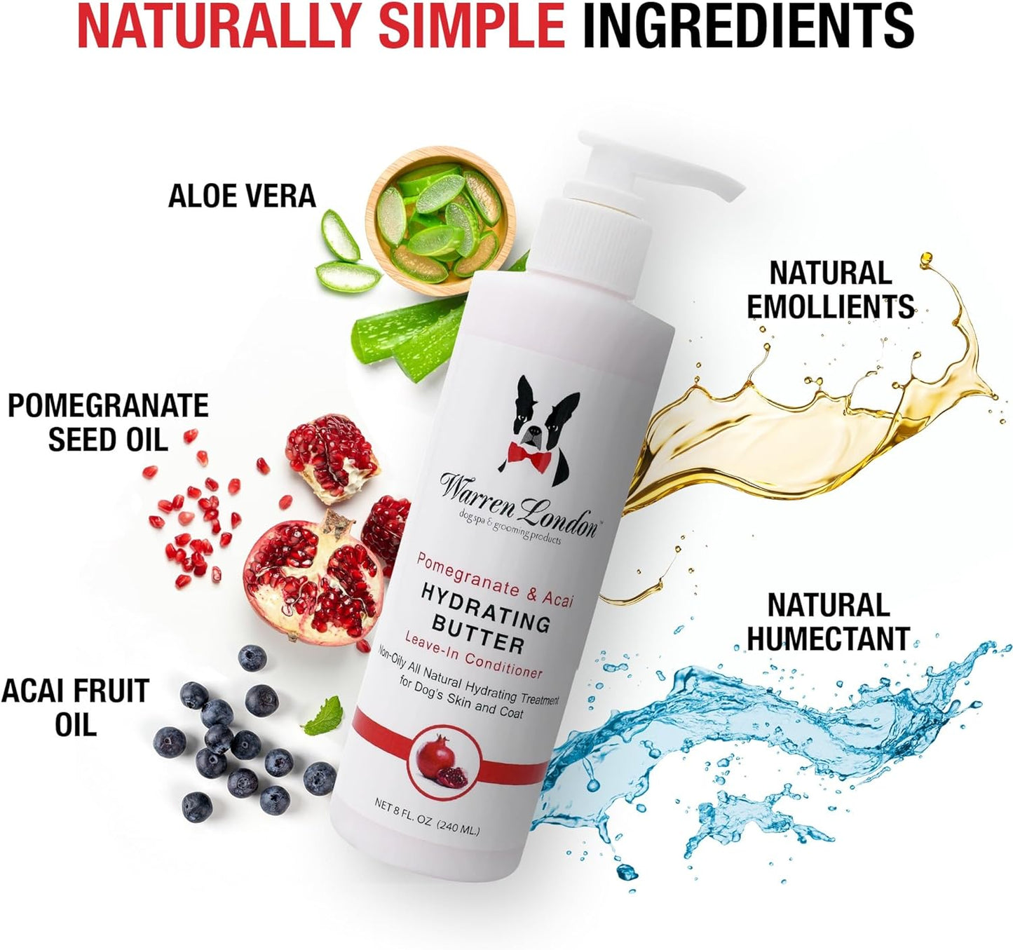 Warren London - Hydrating Butter for Dogs Skin & Coat,8 Oz,Pomegranate & Acai