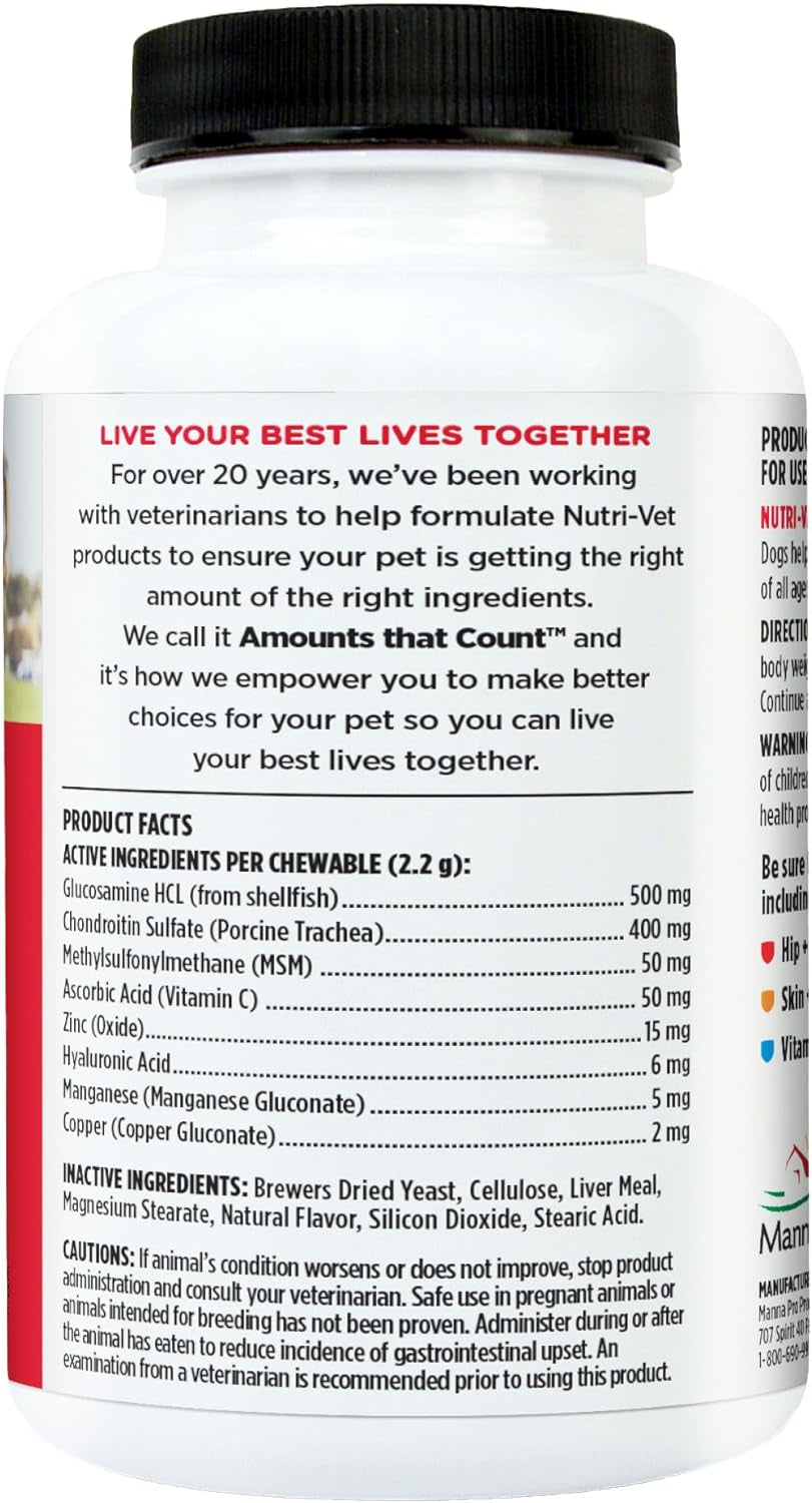 Nutri-Vet Advanced Strength Hip & Joint Chewable Dog Supplements - Formulated with Glucosamine & Chondroitin to Support Dog Cartilage & Mobility - 300 Tablets