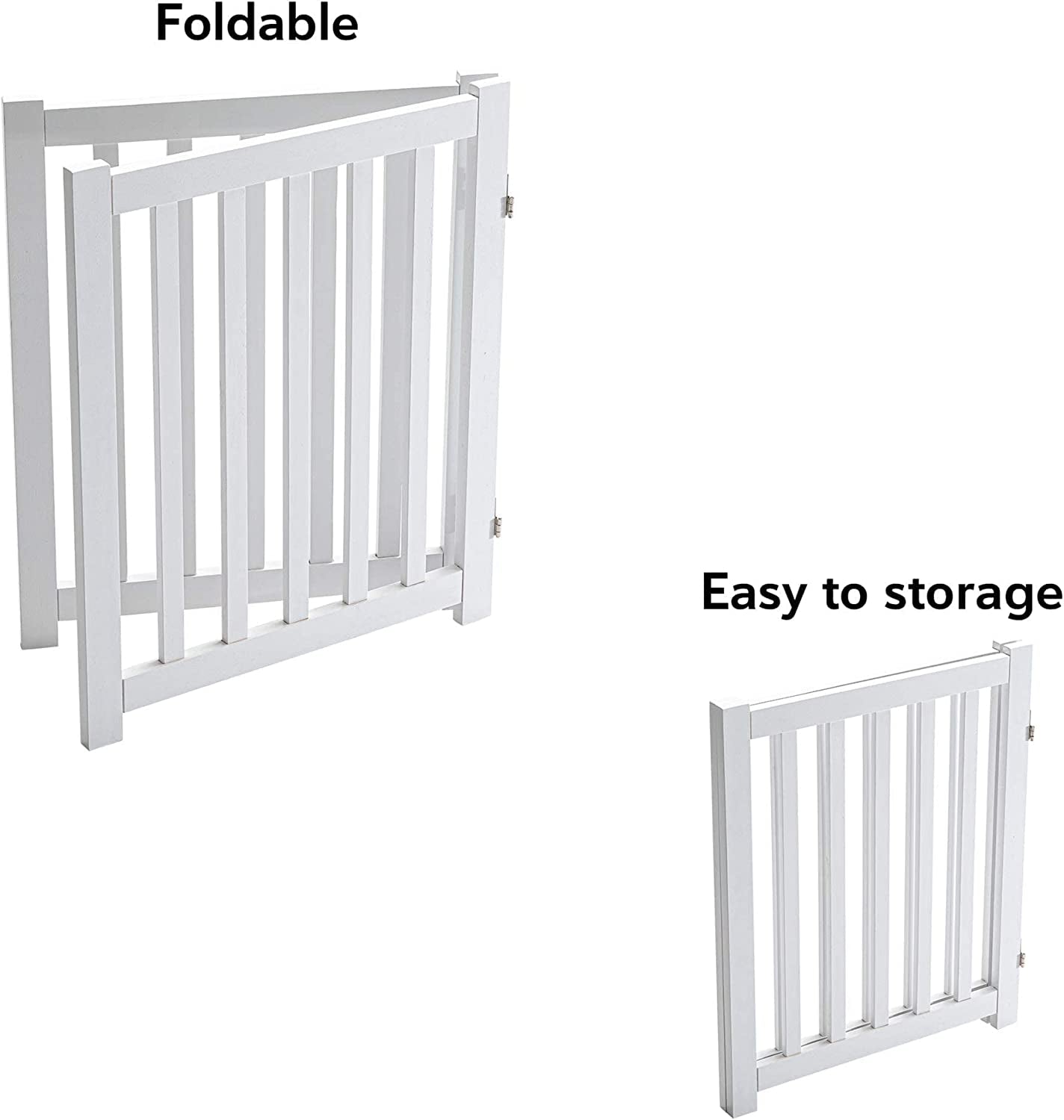 LZRS 2-Panel Wooden Free Standing Foldable Dog Gate – Solid Hardwood 24" High, Step-Over Safety Pet Gate for Doorways, Stairs & Small Spaces - Indoor Use, White