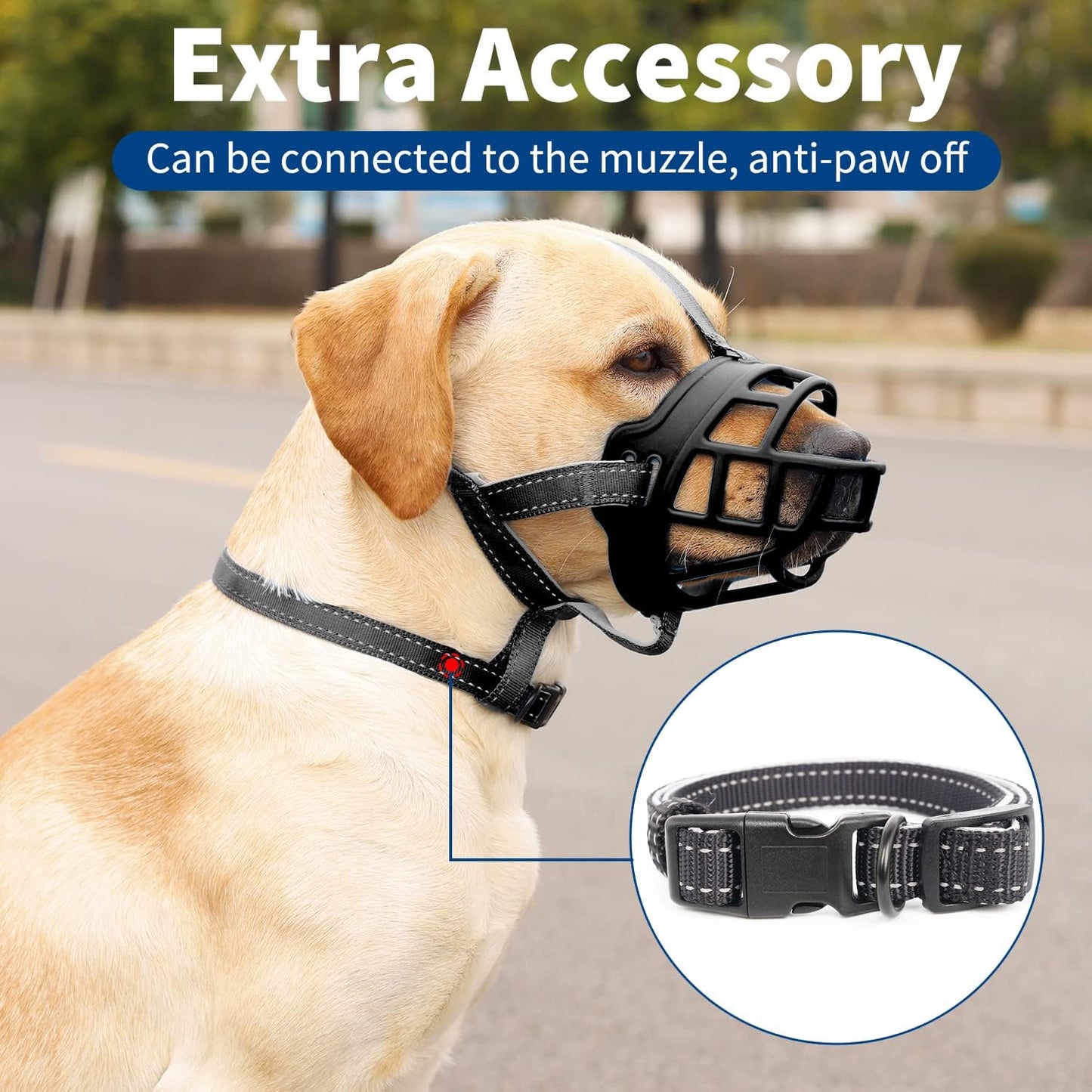 BARKLESS Dog Muzzle, Soft Silicone Basket Muzzle for Dogs, Allows Panting and Drinking, Prevents Unwanted Barking Biting and Chewing, Included Collar and Training Guide