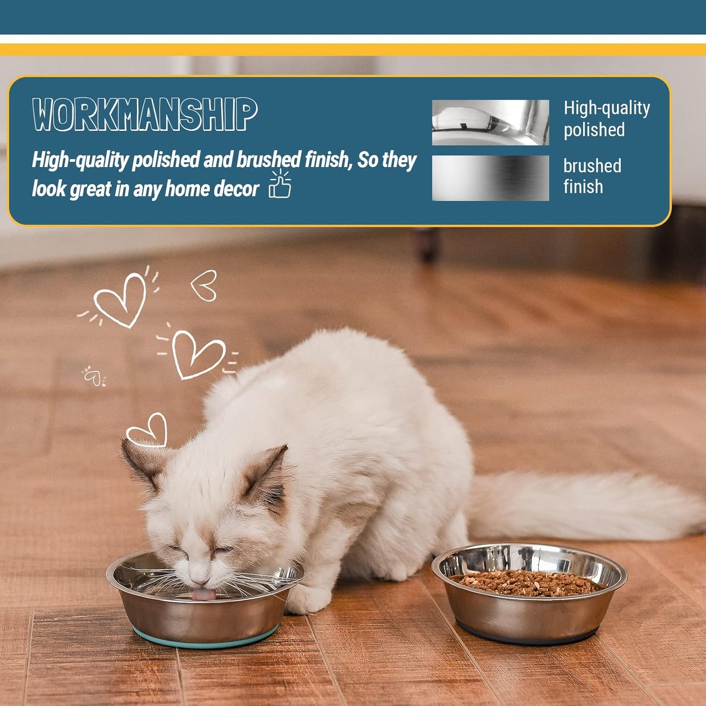 PEGGY11 Lightweight Stainless Steel Cat Bowls - 3 Cup, 2 Pack