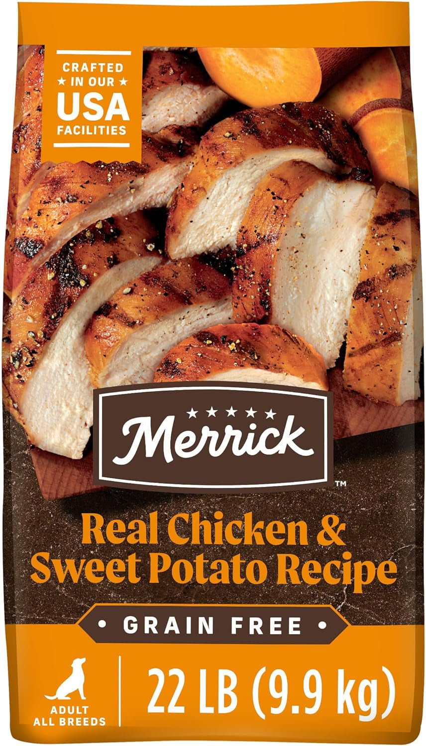 Merrick Premium Grain Free Dry Adult Dog Food, Wholesome and Natural Kibble with Real Chicken and Sweet Potato - 22.0 Lb. Bag
