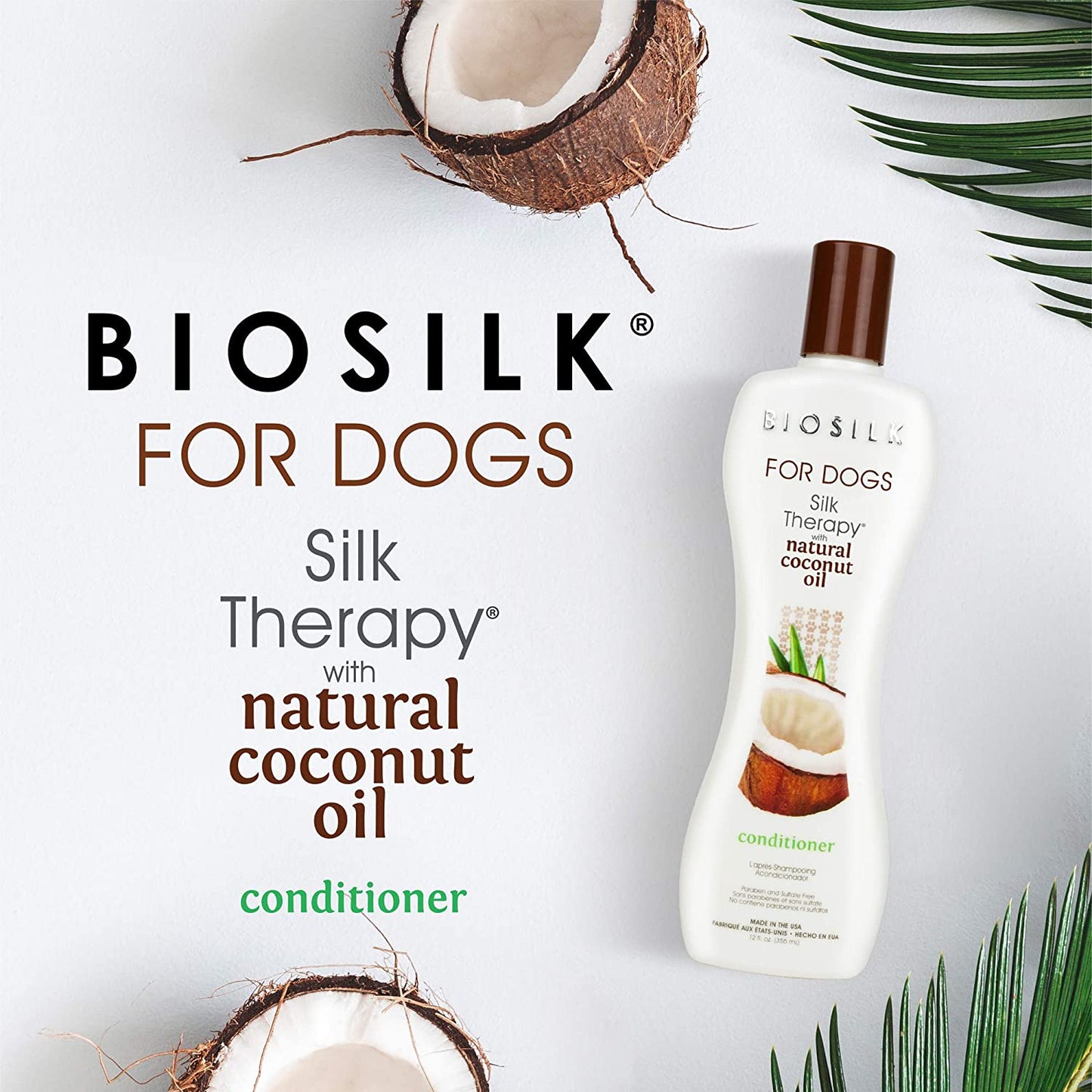 Biosilk for Dogs Silk Therapy Conditioner with Natural Coconut Oil | Coconut Oil Dog Conditioner from Biosilk for Dogs | Pet Conditioner for Dogs, 12 Ounces,Beige