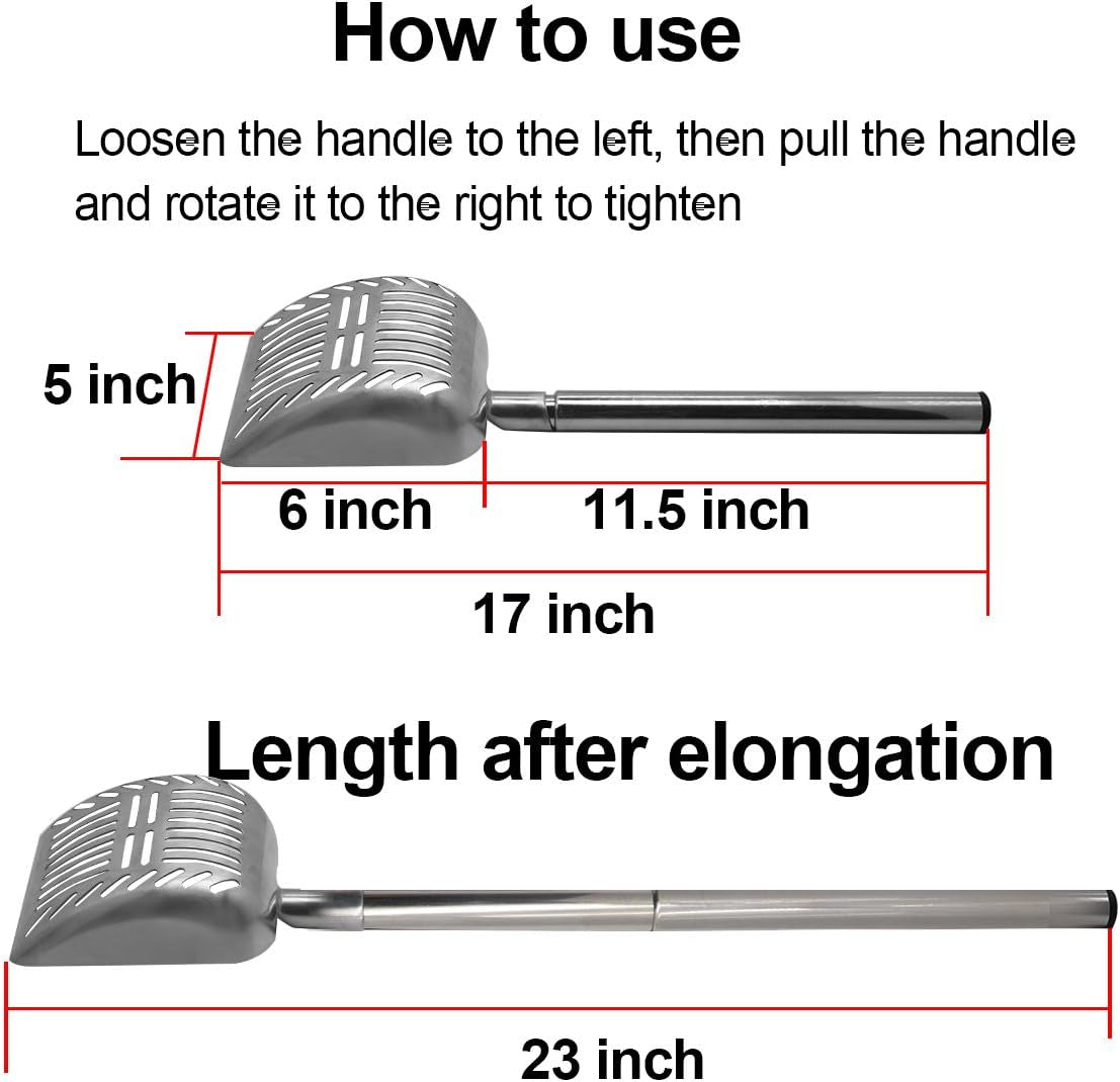 TOYPOPOR Stainless Steel Cat Litter Scoop 23 Inches Telescoping Litter Scoop with Long Handle Perfect Scooper for Cats and Dogs