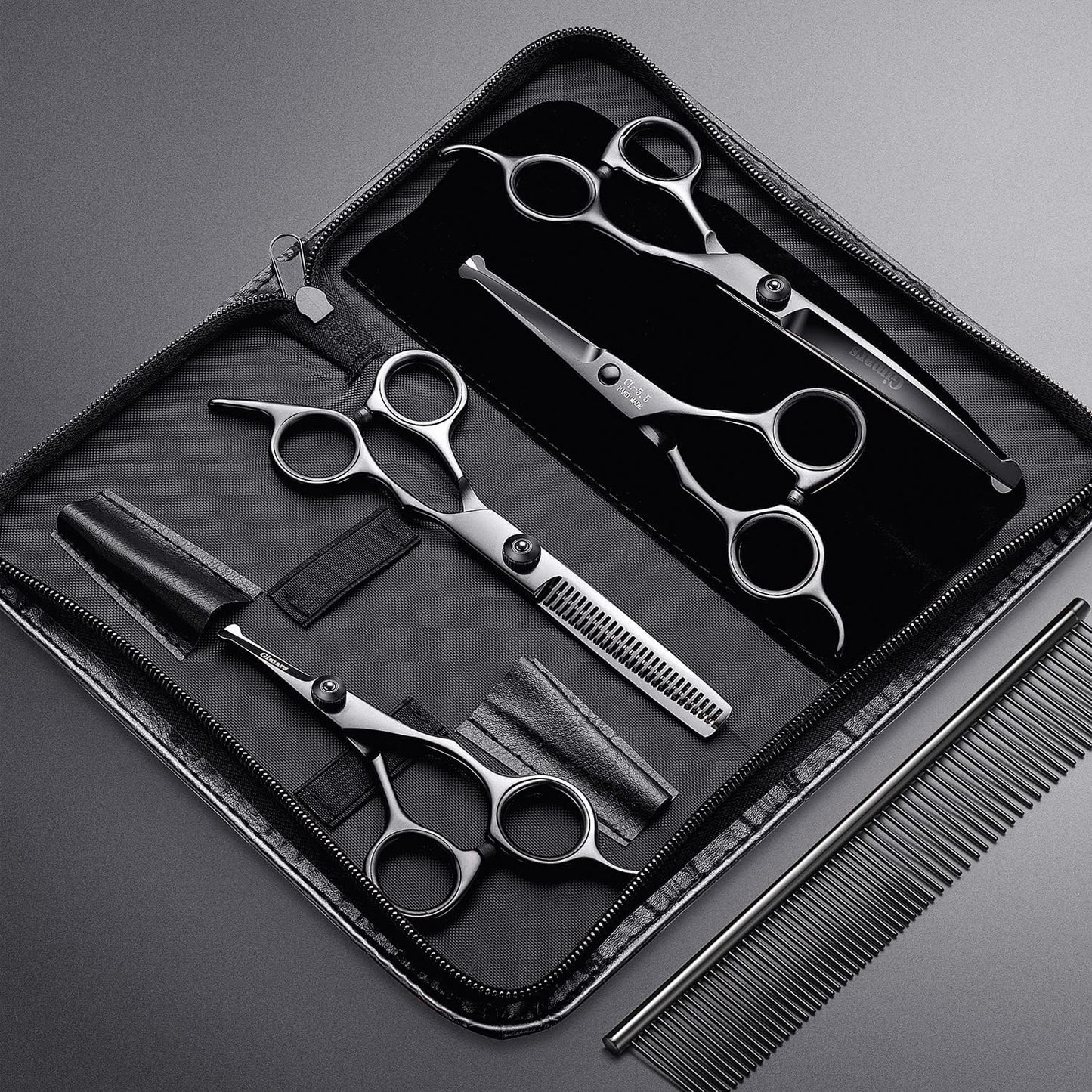 Gimars 7Inch Professional 4CR Stainless Steel 6 in 1 Grooming Scissors for Dogs with Safety round Tip, Heavy Duty Titanium Coated Pet Grooming Scissor for Dogs, Cats and Other Animals