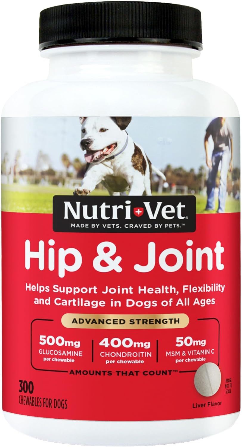 Nutri-Vet Advanced Strength Hip & Joint Chewable Dog Supplements - Formulated with Glucosamine & Chondroitin to Support Dog Cartilage & Mobility - 300 Tablets