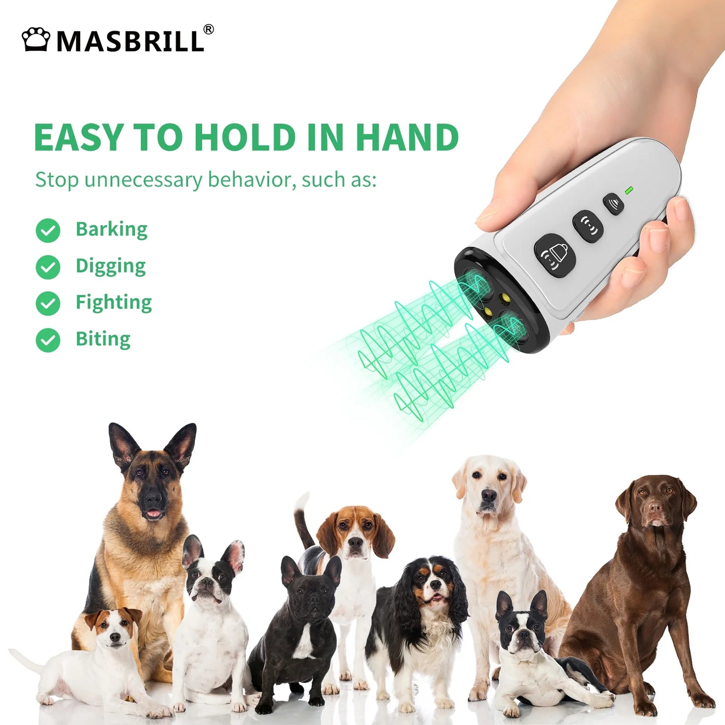 Ultrasonic anti Barking Device, Handheld Dog Bark Deterrent Device Stops Bad Behavior, Alternative to Painful Dog Shock Collar ,Grey