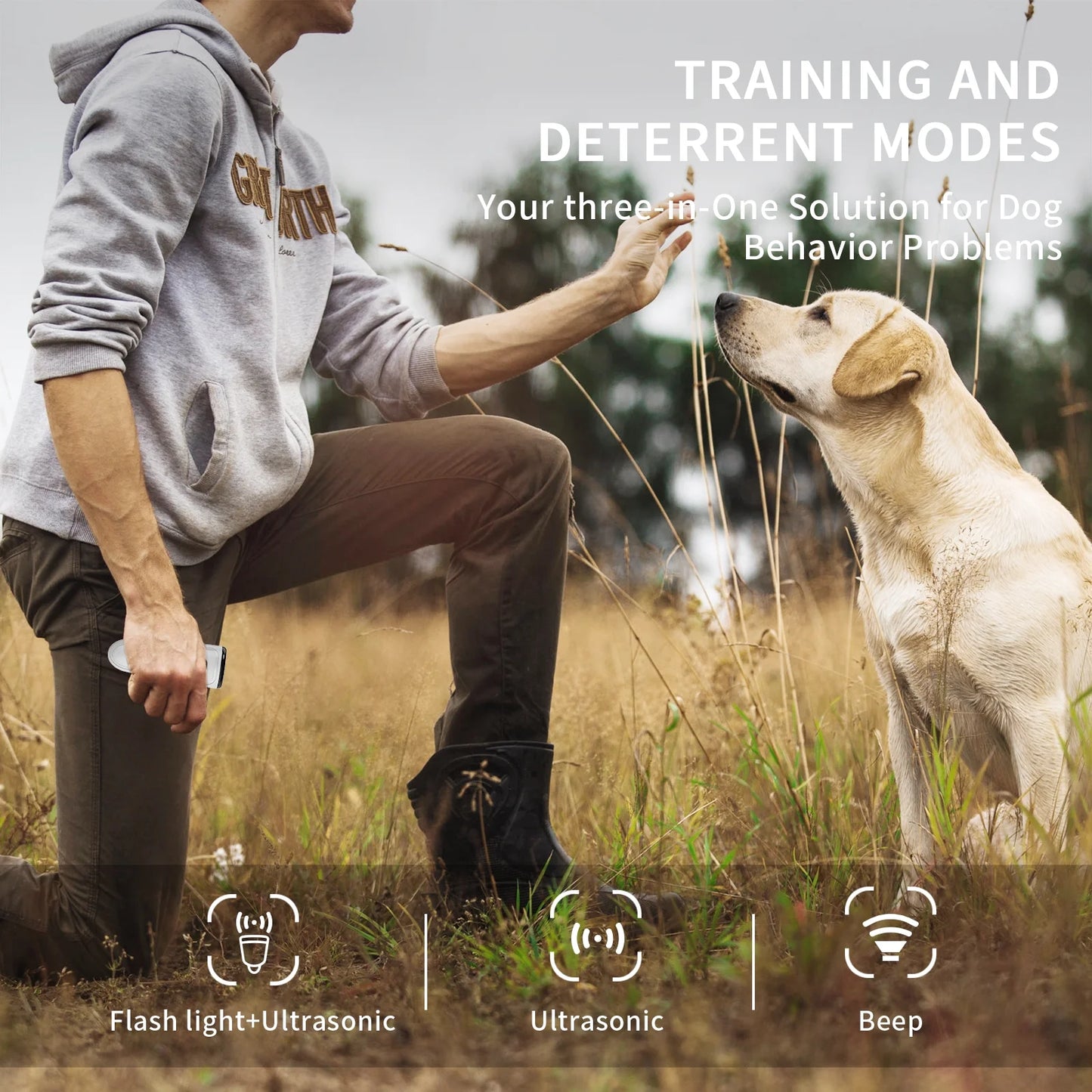 Ultrasonic anti Barking Device, Handheld Dog Bark Deterrent Device Stops Bad Behavior, Alternative to Painful Dog Shock Collar ,Grey