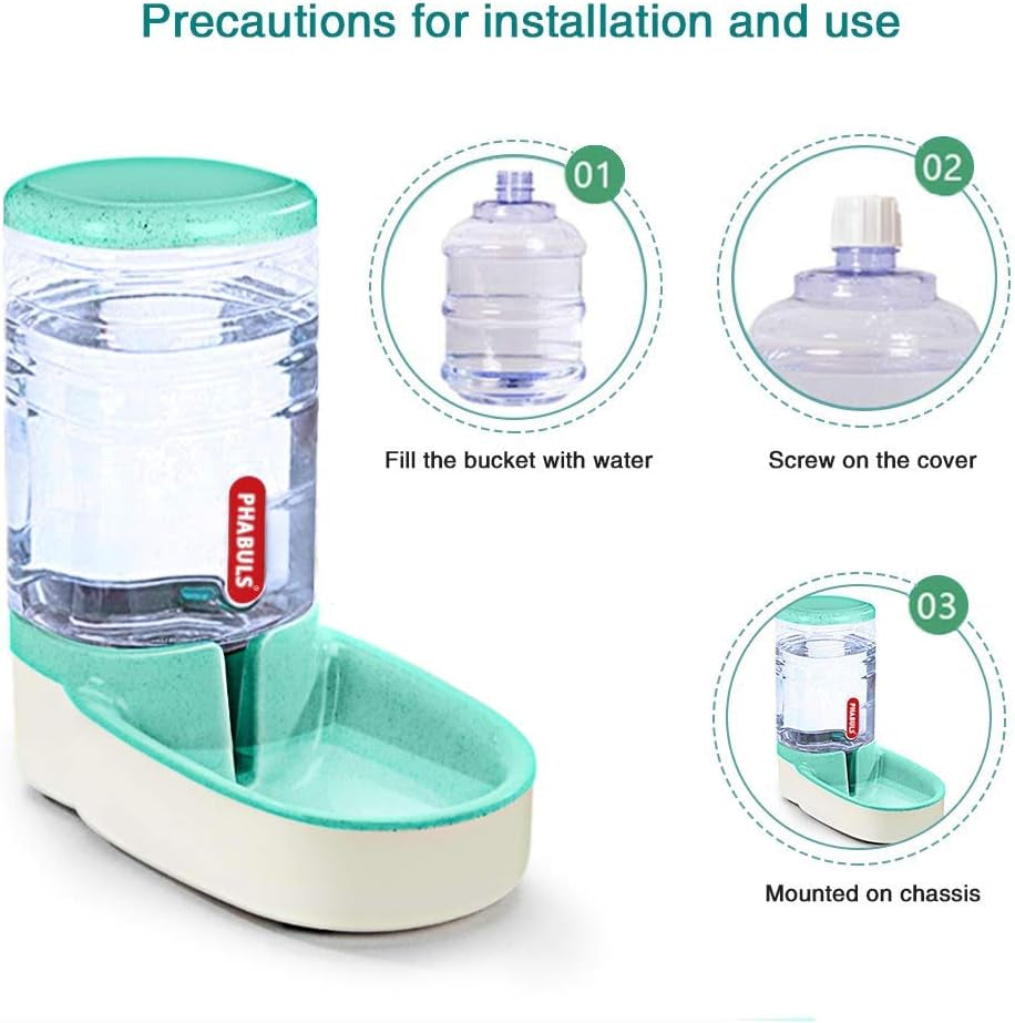 Dog Water Dispenser 1 Gallon Pet Water Dispenser Automatic Cat Feeder Large Capacity for Small and Medium Sized Pets(Green Water)