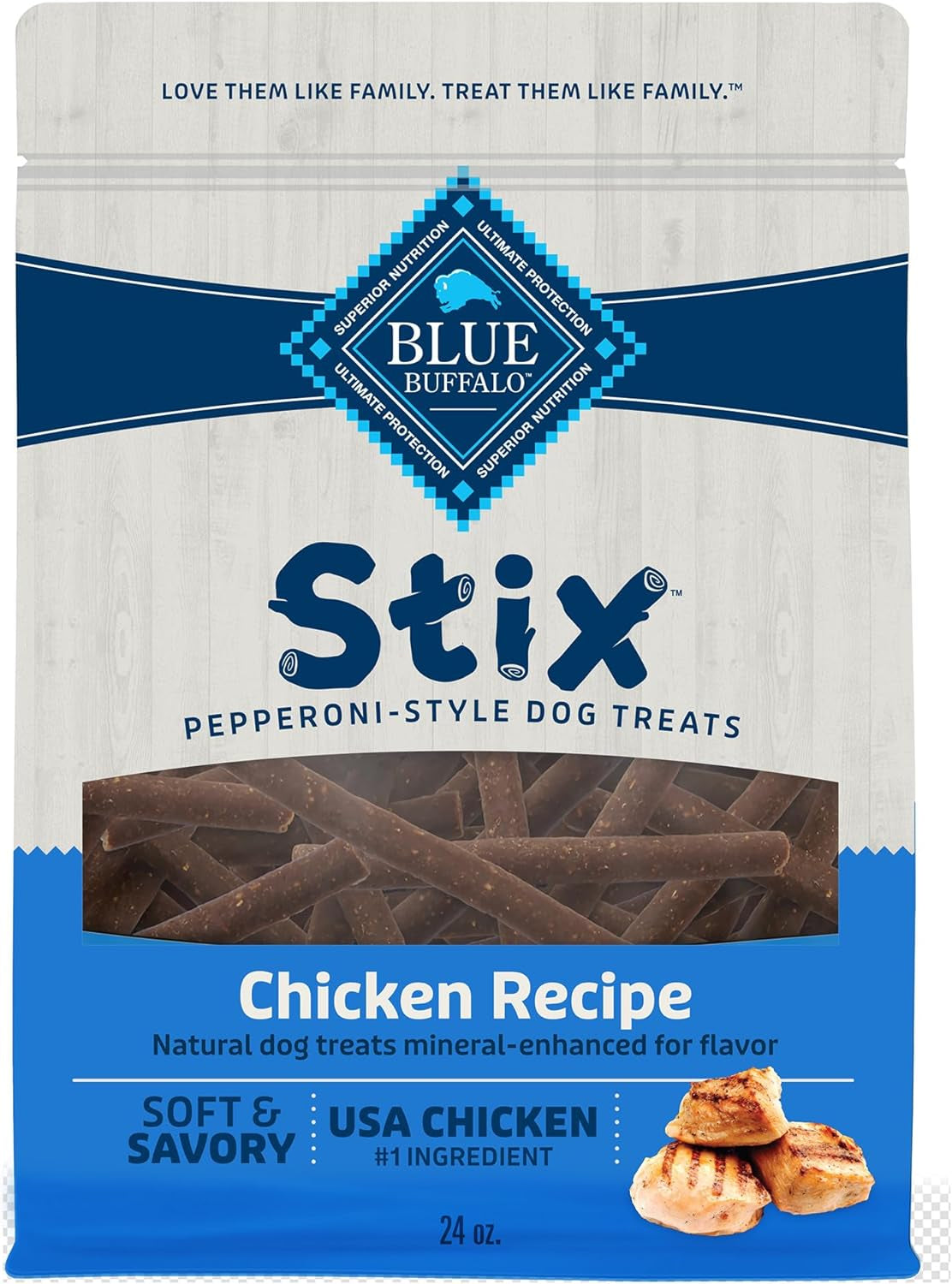 Blue Buffalo Stix Pepperoni-Style Dog Treats Made with Natural Ingredients, Chicken Recipe, 24-Oz. Bag