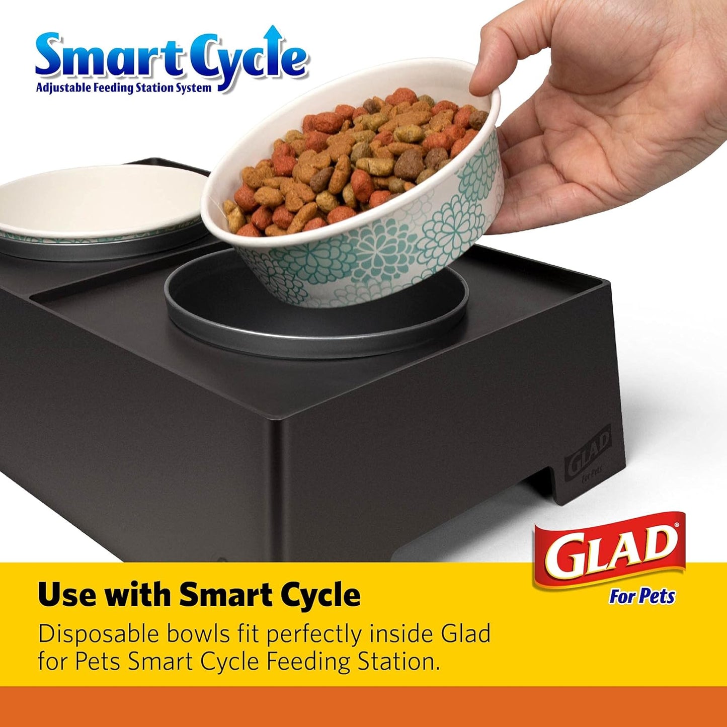 Glad Pets Disposable Small Dog Bowls, Teal Pattern, 1.75 Cup Feeding Size, 25 Count - Leakproof and Dishwasher Safe
