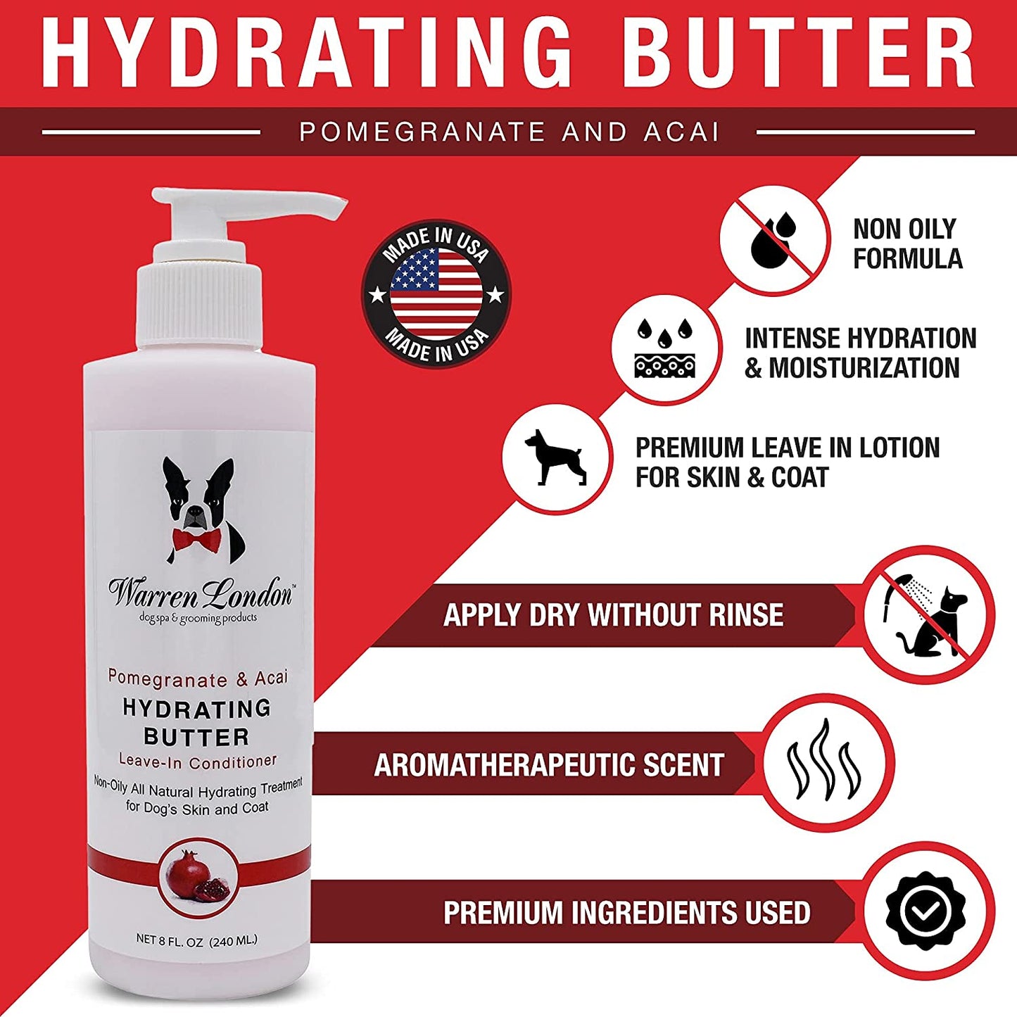 Warren London - Hydrating Butter for Dogs Skin & Coat,8 Oz,Pomegranate & Acai