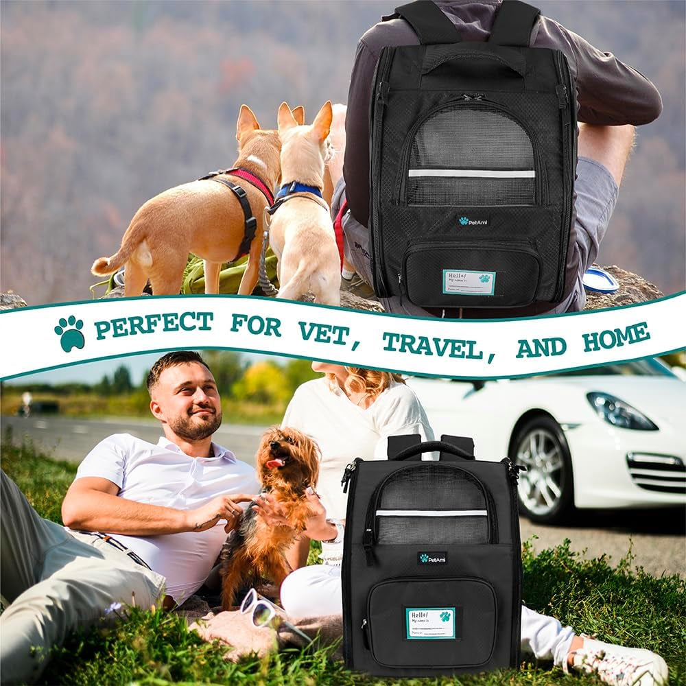 Petami Dog Backpack Carrier for Small Large Cat, Pet, Puppy, Ventilated Pet Hiking Backpack Travel Bag, Airline Approved Cat Backpack Carrier, Camping Biking Dog Bag up to 18Lbs Pet, Black
