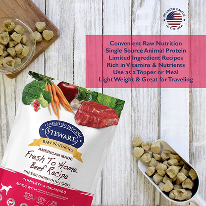 Stewart Raw Naturals Freeze Dried Dog Food Grain Free Made in USA with Beef, Fruits, & Vegetables for Fresh to Home All Natural Recipe, 24 Oz.