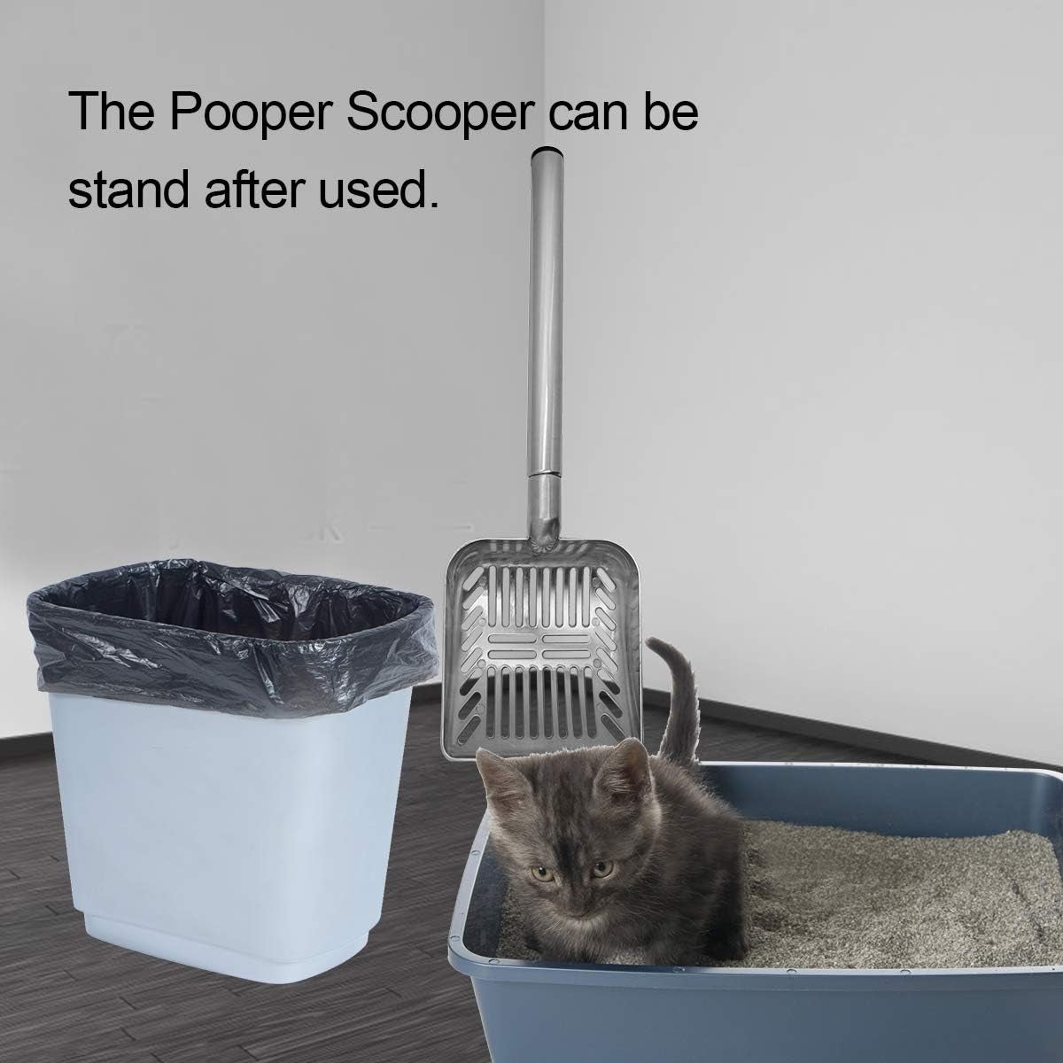 TOYPOPOR Stainless Steel Cat Litter Scoop 23 Inches Telescoping Litter Scoop with Long Handle Perfect Scooper for Cats and Dogs