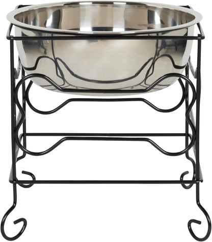 YML Elevated Stainless Steel Dog & Cat Bowl with Black Wrought Iron Stand, 10-Inch (10.75 Cups)
