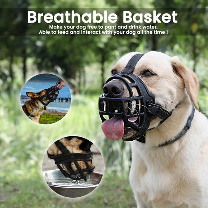 BARKLESS Dog Muzzle, Soft Basket Silicone Muzzle for Dogs, Best to Prevent Biting and Chewing, Breathable Cage Mouth Cover for Training, Allows Drinking and Panting, Used with Collar