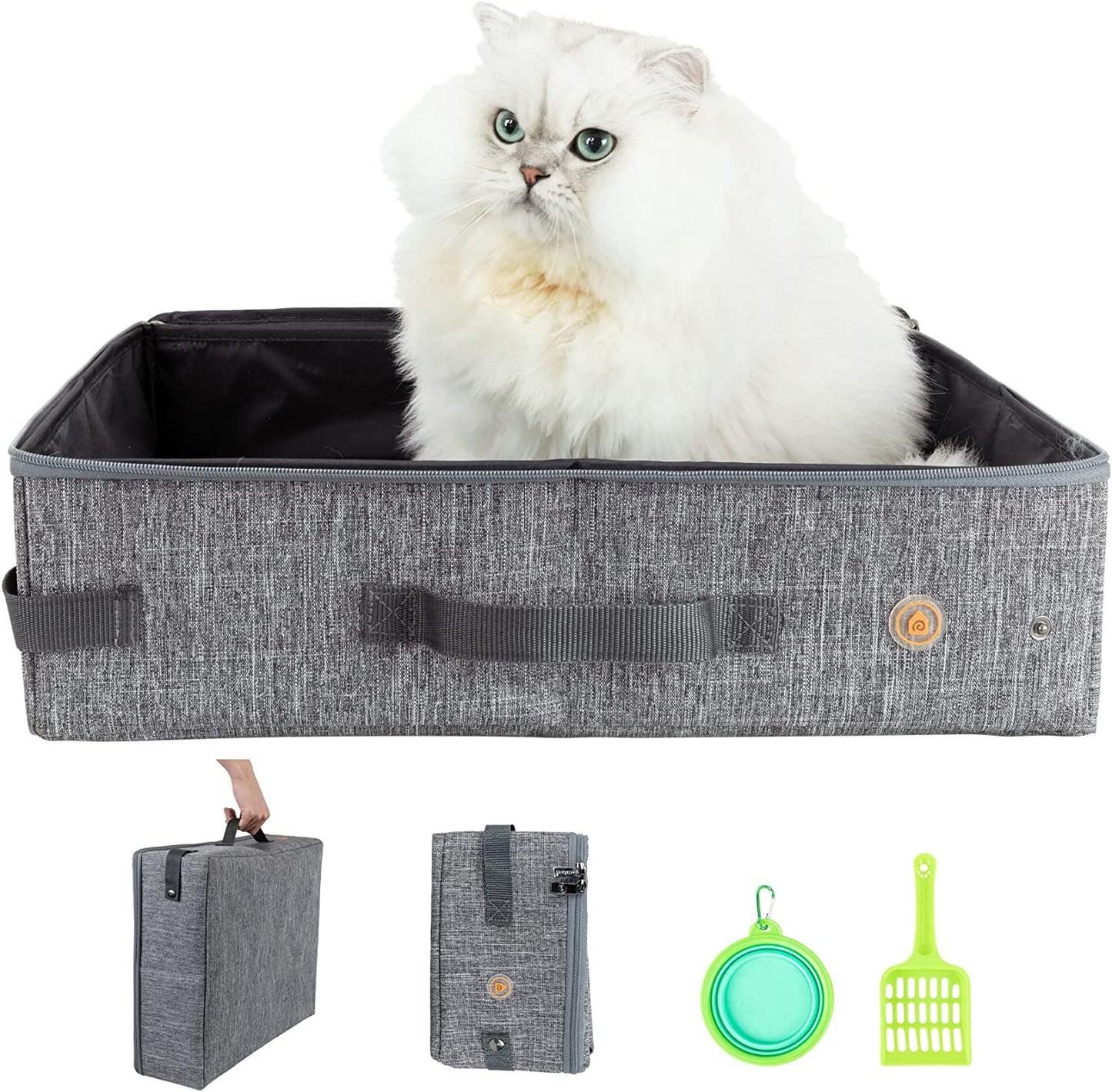 Petisfam Portable Cat Travel Litter Box. Easy Use in the Car. No Leakage, Smell and Messes. One-Handed Carrying for Road Trip, Hotel Stays, Car and Airplane