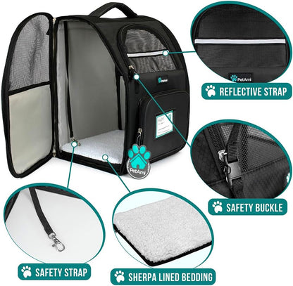 Petami Dog Backpack Carrier for Small Large Cat, Pet, Puppy, Ventilated Pet Hiking Backpack Travel Bag, Airline Approved Cat Backpack Carrier, Camping Biking Dog Bag up to 18Lbs Pet, Black