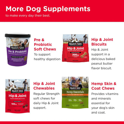 Nutri-Vet Advanced Strength Hip & Joint Chewable Dog Supplements - Formulated with Glucosamine & Chondroitin to Support Dog Cartilage & Mobility - 300 Tablets
