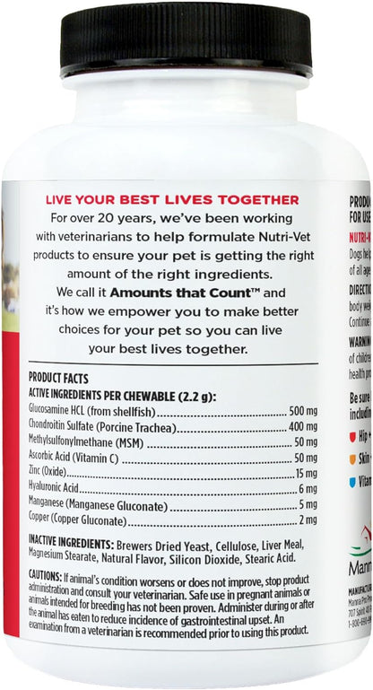 Nutri-Vet Advanced Strength Hip & Joint Chewable Dog Supplements - Formulated with Glucosamine & Chondroitin to Support Dog Cartilage & Mobility - 300 Tablets