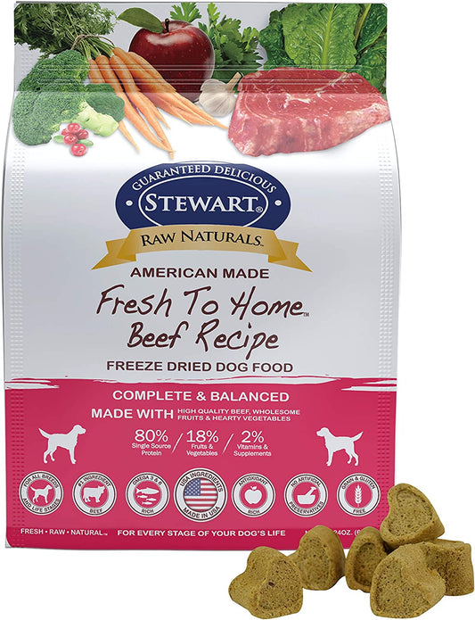 Stewart Raw Naturals Freeze Dried Dog Food Grain Free Made in USA with Beef, Fruits, & Vegetables for Fresh to Home All Natural Recipe, 24 Oz.