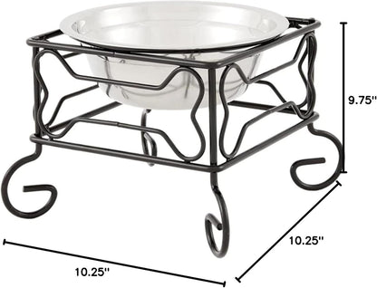 YML Elevated Stainless Steel Dog & Cat Bowl with Black Wrought Iron Stand, 10-Inch (10.75 Cups)
