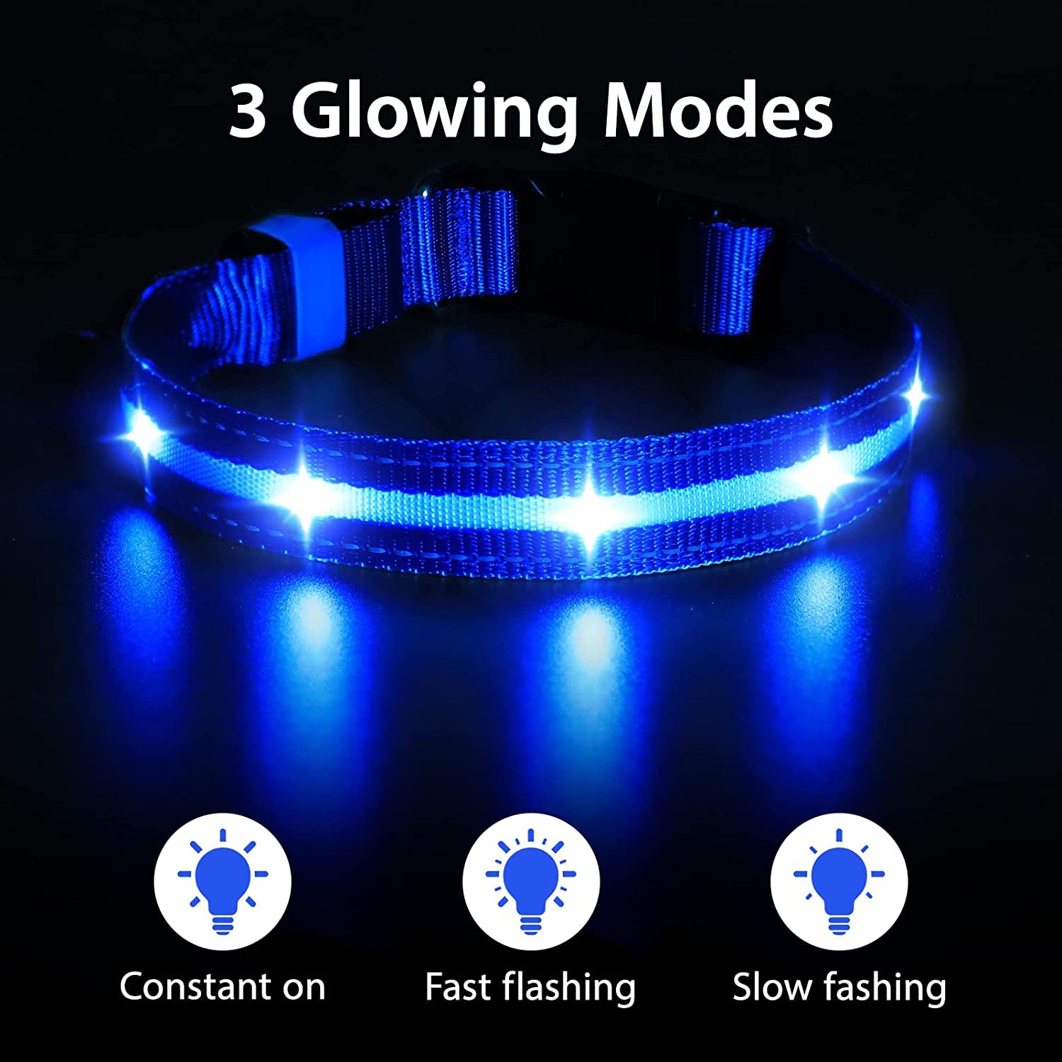 MASBRILL Led Dog Collar-Rechargeable Light up Dog Collars Water-Resistant Lighted Dog Collar Flashing Glowing Dog Collar Night Walking Collar for Dogs M(19.69 * 0.98Inch)