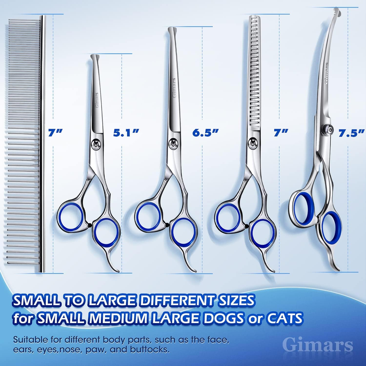 Gimars Titanium Coated Professional 6 in 1 4CR Stainless Steel Dog Grooming Scissors with Safety round Tip, Heavy Duty Pet Grooming Scissor for Dogs, Cats and Other Animals