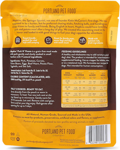 Portland Pet Food Company Hopkin'S Pork N’ Potato Fresh Dog Food Pouches - Human-Grade, Grain-Free Wet Meal Topper Mixer & Meals - Small & Large Breed Puppy & Senior Dogs - Made in the USA - 5 Pack