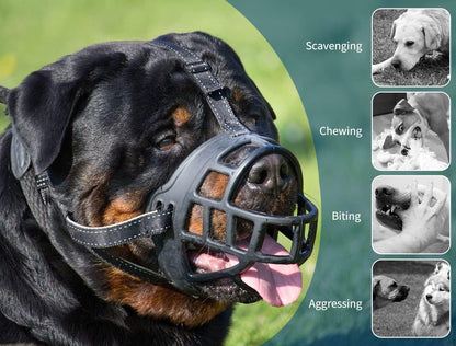 BARKLESS Dog Muzzle, Soft Silicone Basket Muzzle for Dogs, Allows Panting and Drinking, Prevents Unwanted Barking Biting and Chewing, Included Collar and Training Guide