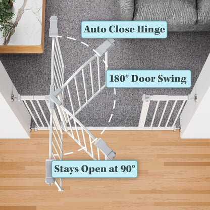 Innotruth 29-39.6" Baby Gate for Stairs, Auto Close Both Sides Dog Gate with One-Hand Opening, 30" Tall Safety Gates for Pets, Hallways, Bedrooms, Wall Pressure Mount No Drill, White