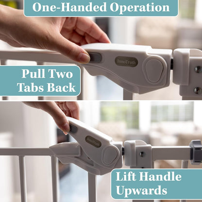 Innotruth 29-39.6" Baby Gate for Stairs, Auto Close Both Sides Dog Gate with One-Hand Opening, 30" Tall Safety Gates for Pets, Hallways, Bedrooms, Wall Pressure Mount No Drill, White