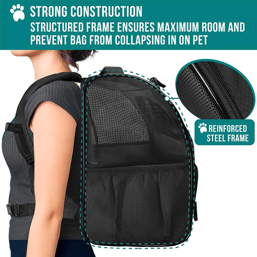 Petami Dog Backpack Carrier for Small Large Cat, Pet, Puppy, Ventilated Pet Hiking Backpack Travel Bag, Airline Approved Cat Backpack Carrier, Camping Biking Dog Bag up to 18Lbs Pet, Black