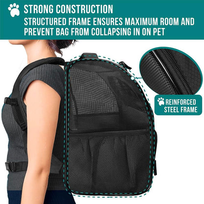 Petami Dog Backpack Carrier for Small Large Cat, Pet, Puppy, Ventilated Pet Hiking Backpack Travel Bag, Airline Approved Cat Backpack Carrier, Camping Biking Dog Bag up to 18Lbs Pet, Black