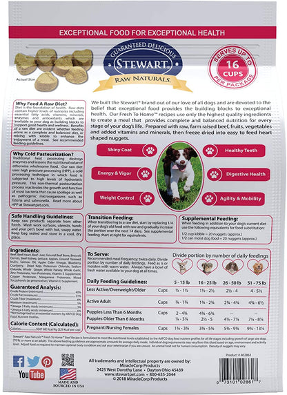 Stewart Raw Naturals Freeze Dried Dog Food Grain Free Made in USA with Beef, Fruits, & Vegetables for Fresh to Home All Natural Recipe, 24 Oz.