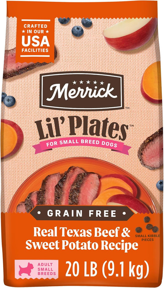 Merrick Lil’ Plates Premium Grain Free Dry Dog Food for Small Dogs, Real Texas Beef and Sweet Potato Kibble - 20.0 Lb. Bag