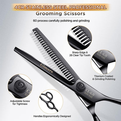 Gimars 7Inch Professional 4CR Stainless Steel 6 in 1 Grooming Scissors for Dogs with Safety round Tip, Heavy Duty Titanium Coated Pet Grooming Scissor for Dogs, Cats and Other Animals