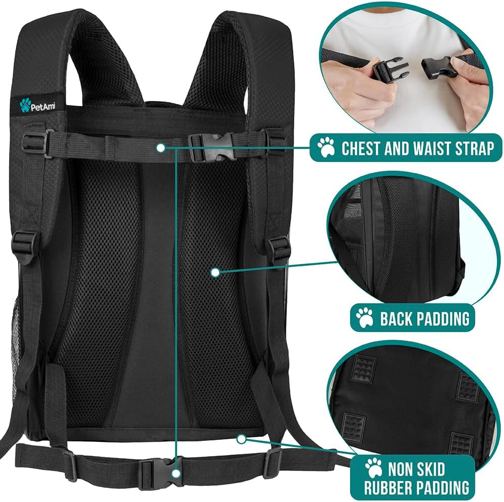 Petami Dog Backpack Carrier for Small Large Cat, Pet, Puppy, Ventilated Pet Hiking Backpack Travel Bag, Airline Approved Cat Backpack Carrier, Camping Biking Dog Bag up to 18Lbs Pet, Black