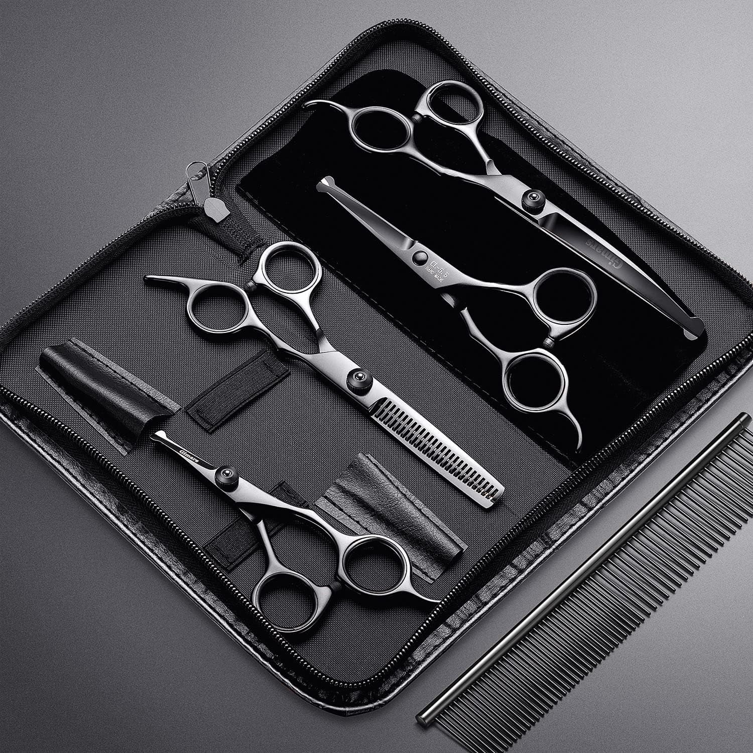 Gimars 7Inch Professional 4CR Stainless Steel 6 in 1 Grooming Scissors for Dogs with Safety round Tip, Heavy Duty Titanium Coated Pet Grooming Scissor for Dogs, Cats and Other Animals