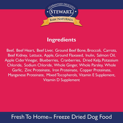 Stewart Raw Naturals Freeze Dried Dog Food Grain Free Made in USA with Beef, Fruits, & Vegetables for Fresh to Home All Natural Recipe, 24 Oz.