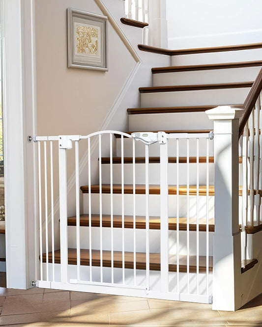 Innotruth 29-39.6" Baby Gate for Stairs, Auto Close Both Sides Dog Gate with One-Hand Opening, 30" Tall Safety Gates for Pets, Hallways, Bedrooms, Wall Pressure Mount No Drill, White