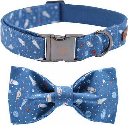 Elegant Little Tail Dog Collar with Bow, Cotton & Webbing, Bowtie Dog Collar, Adjustable Dog Collars for Small Medium Large Dogs and Cats